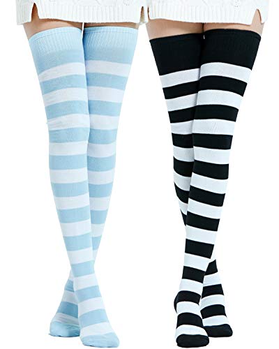 Kayhoma Extra Long Cotton Stripe Thigh High Socks Over the Knee High Socks, 2 Pairs…