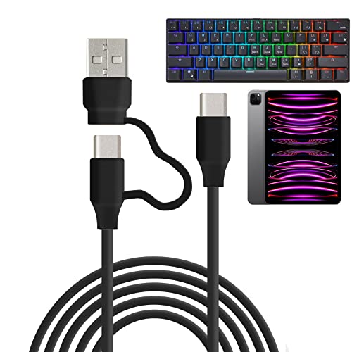 RK ROYAL KLUDGE USB C Keyboard Cable [6ft-60W], 3.1A Fast Charging Keyboard Cord 2-in-1 USB A/C to USB Charger Cable for Mechanical Keyboard, MacBook pro, iPad Pro, Galaxy S20-Black