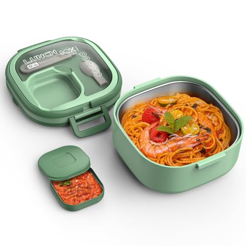 PEDECO Stackable Stainless Steel Bento Box,Leak-Proof,1-Tier Bento box,Lunch Box With Portable and Cutlery-Ideal Portion Sizes(27.05OZ)for Kids/Toddler-BPA-Free,Dishwasher Safe,Green,over 3 years old