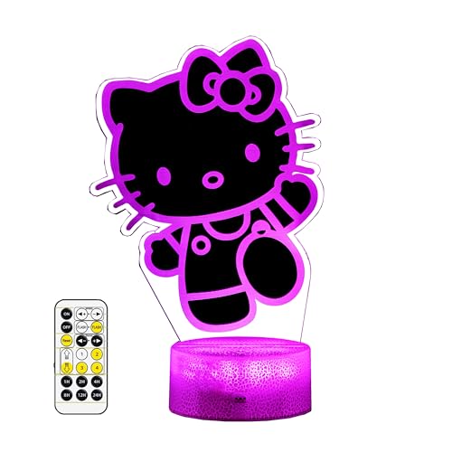 Cat Night Light - Anime Charater 7 Color Change Decor Kitty Lamp with Remote, Dim, Timer, Game Fan Gifts for Christmas Birthday Boys Girls