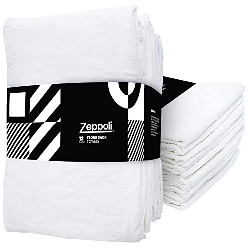 Zeppoli Flour Sack Towels - Pack of 12-28' x 28' - Absorbent Cotton Dish Towels - Dish Drying Linen - Ring Spun Cotton Kitchen Tea Towels - Flower Sack Towels Bulk - Flour Cloth - Dish Towel Drying