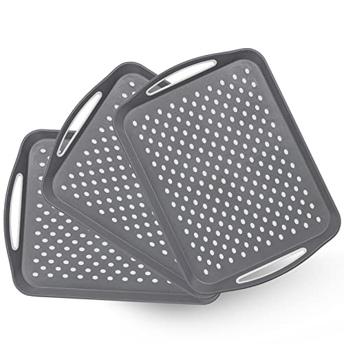 17.7' x 12.5' Anti-Slip Serving Trays with Handles, 3 Pcs X-Large Rectangular Food Serving Tray for Lap, Reusable and Durable, Grey