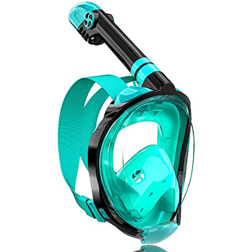 QingSong Full Face Snorkel Mask for Adults, Snorkeling Gear with Camera Mount, Foldable 180 Degree Panoramic View Snorkeling Set Anti-Fog Anti-Leak