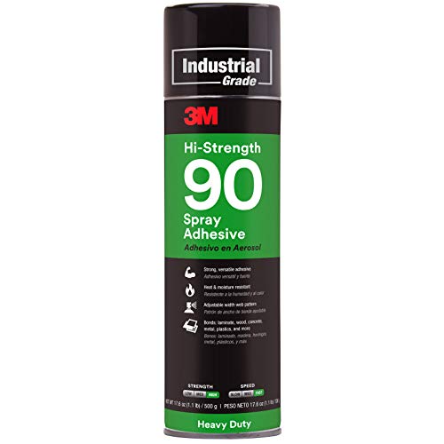 3M Hi-Strength 90 Spray Adhesive, Permanent, Bonds Laminate, Wood, Concrete, Metal, Plastic, Clear Glue, Net Wt 17.6 oz, Will Spray Upside Down Only