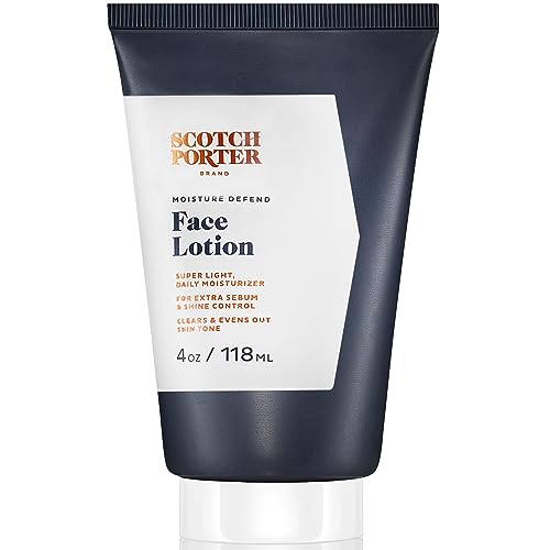 Scotch Porter Moisture Defend Face Lotion for Men | Controls Shine, Sooths & Evens Out Skin Tone | Formulated with Non-Toxic Ingredients, Free of Parabens, Sulfates & Silicones | Vegan | 4oz Bottle