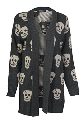 Forever Womens Long Sleeves Front Open Skull & Owl Knitted Cardigan Top