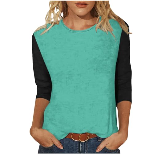 Cyber of Monday Deals Today My Orders 3/4 Sleeve Raglan Shirts for Women 2024 Trendy Color Block Tops Casual Crewneck Tunics Three Quarter Length Sleeve Blouse Outlets Clearance Coupons Deals