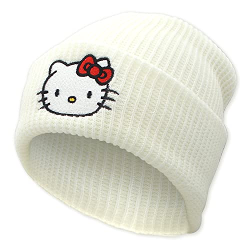 Ohjijinn Anime Beanie Cute Kawaii Beanie Knit Hats, Funny Beanie Hat Winter Skiing Slouchy Warm Cap, Soft Headwear for Women Girls (White)