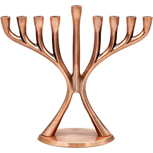 Contemporary Hanukkah Menorah, Polished, Non-tarnishing, Holds Most Hanukkah Candles (Copper)