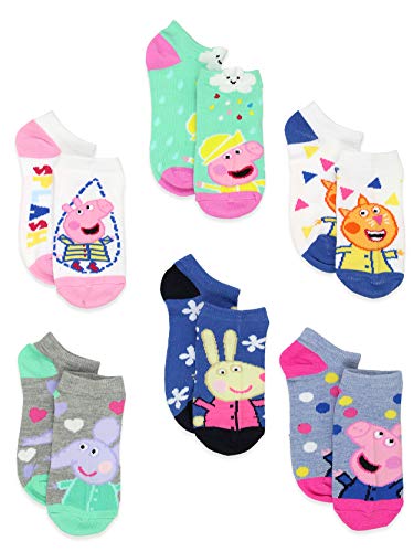 Peppa Pig Girls 6 Pack No Show Socks Set (Shoe: 10-4 (Sock: 6-8), Peppa & Friends 6 pk)