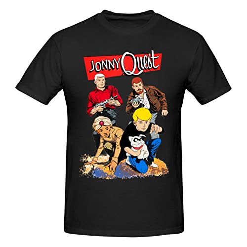 Jonny Music and Quest Fashionable and Comfortable Men's Short-Sleeved Shirts Round Neck T-Shirts Black Medium