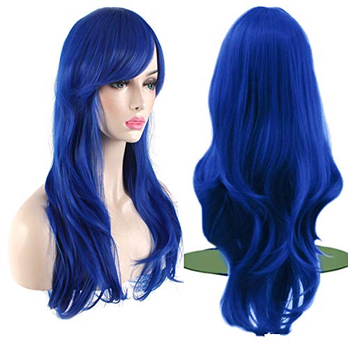 Akstore 28' 70cm Fashion Wigs Long Wavy Curly Hair Cosplay Wig & Wig Cap (Blue)
