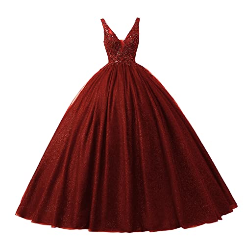 Engerla Women's Off Shoulder Burgundy Quinceanera Dress Sequined Applique Formal Party Prom Ball Gowns US4