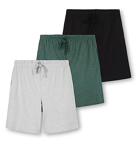 3 Pack: Men's Cotton Jersey Knit Sleep Bottoms Sleepwear PJ Pijama Para Hombres Drawstring Waistband Pockets Shorts Bamboo Modal Soft Button Fly Essentials Lounge House Wear Comfy Pajama PJ -St 3,M