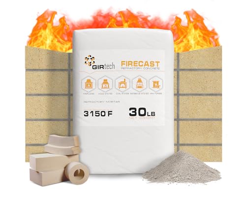 Girtech FireCast Castable Refractory Cement Mix 3110 Degree Fahrenheit 30 Lbs High Temperature Heat Resistant Fireproof Mortar Build Repair Pizza Oven Fire Places Forge Kiln Stove