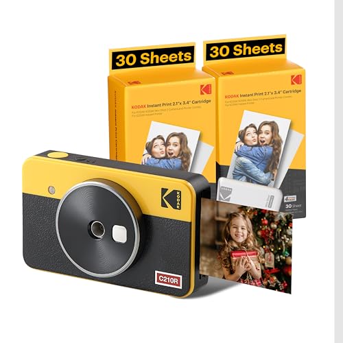 KODAK Mini Shot 2 Retro 4PASS 2-in-1 Instant Digital Camera and Photo Printer (2.1x3.4 inches) + 68 Sheets Bundle, Yellow