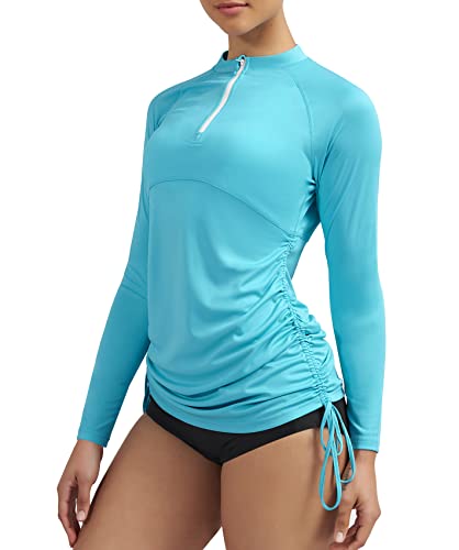 Ewedoos Rash Guard for Women UPF 50+ Sun Protection Clothing Swim Shirts for Woman SPF Shirts Long Sleeve UV Sun Shirts Light Blue