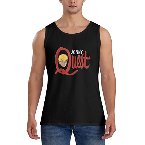 Jonny Music and Quest Men's Tank Tops Summer Beach Fashion Graphic Sleeveless Tanks T-Shirt Black Medium