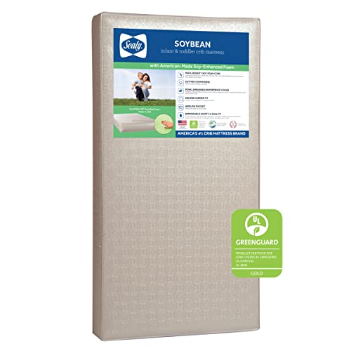 Sealy Soybean Premium Foam 2-Stage Crib Mattress & Toddler Bed Mattress, Waterproof Baby Mattress, Hypoallergenic Air Quality Certified, Lightweight, Made in USA, 52'x28'
