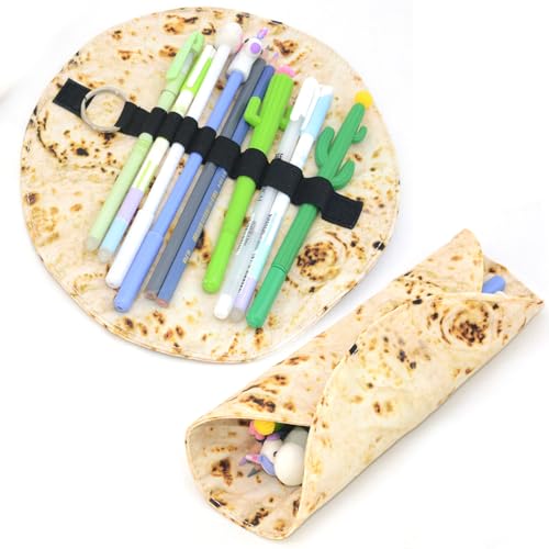 2 Pcs Funny Tortilla Roll Pencil Case Holder,Creative Burrito Tortilla Pen Pencil Case,Pancake Canvas Pen Roll,Pouch Pen Box Bag for Teen Girls Boys,Office Accessories,School Supplies,Useful Gift