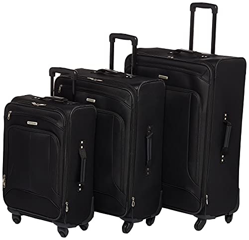 American Tourister Pop Max Softside Luggage with Spinner Wheels, Black, 3-Piece Set (21/25/29)