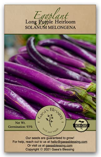 Gaea's Blessing Seeds - Eggplant Seeds - Long Purple Heirloom Non-GMO Seeds with Easy to Follow Planting Instructions - 91% Germination Rate Net Wt. 1.0g