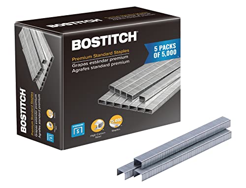 Bostitch Office Premium Standard Staples, 1/4' Length, High-Carbon Steel, 5000 Per Box, 5-Pack