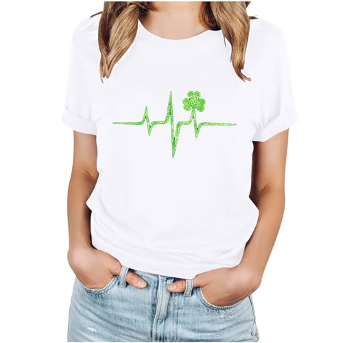 HGps8w St. Patrick's Day Womens Short Sleeve Cute Lucky Clover Tee Tops Green Shamrock Print Casual T-Shirts Crewneck Blouses