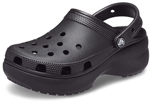 Crocs Women's Classic Platform Clogs, Platform Shoes, Black, 6 Women