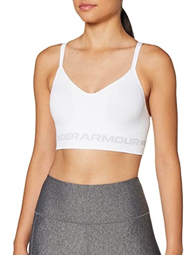 Under Armour Women's Seamless Low Impact Long Sports Bra , White (100)/Halo Gray , Medium