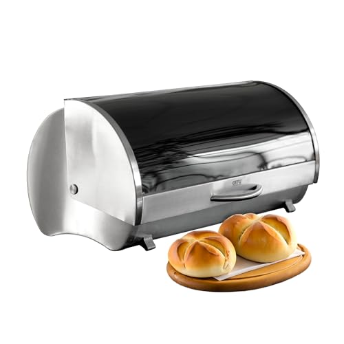 GEFU Bread Bin Rondo, Breadbox, with Lid, Stainless Steel/ Safety Glass, 33600