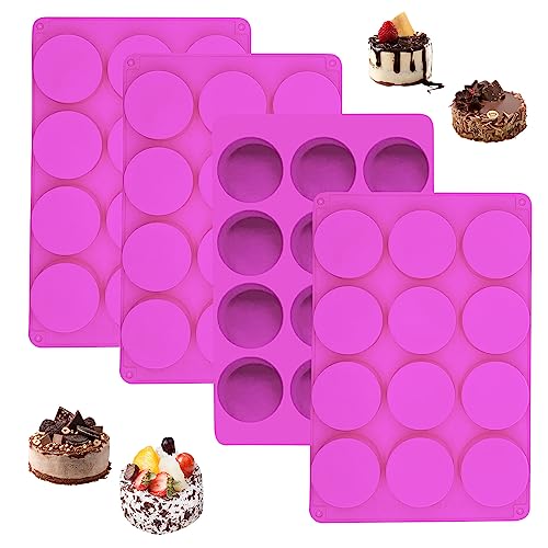 Oreo Mold Silicone, 4 PCS Silicone Mold Oreo Cookie Chocolate 12-Cavity Round Chocolate Covered Oreos Mold for Candy, Pudding, Mini Soap, Cupcake, Jello, Muffin