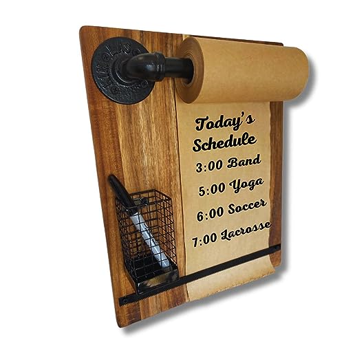 Kraft Paper Dispenser - Wall Mounted Paper Roll Dispenser - Decorative Message Boards for Wall - Hanging Notepad Holder - to Do List Board - Kitchen Decorations Rustic - Message Board
