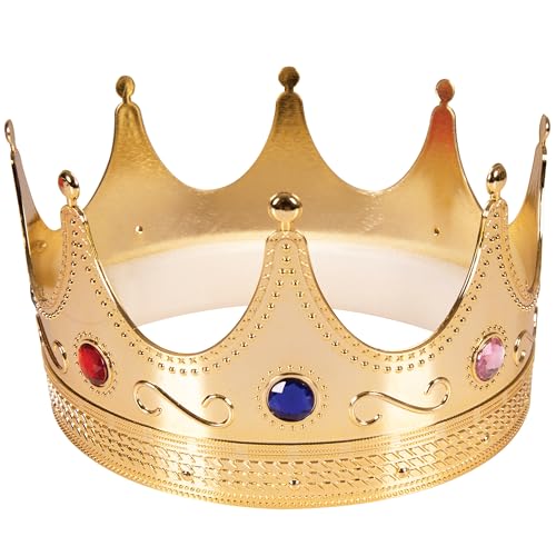 Kangaroo Regal Gold Jeweled Plastic Crown: The Ultimate King and Prince Crown Costume Accessory for Royalty-Themed Parties, Halloween, Cosplay, Roleplay and Birthday Celebrations