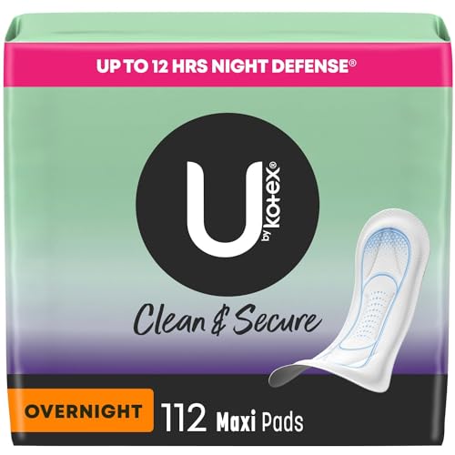 U by Kotex Clean & Secure Overnight Maxi Pads, 112 Count (4 Packs of 28) (Packaging May Vary)