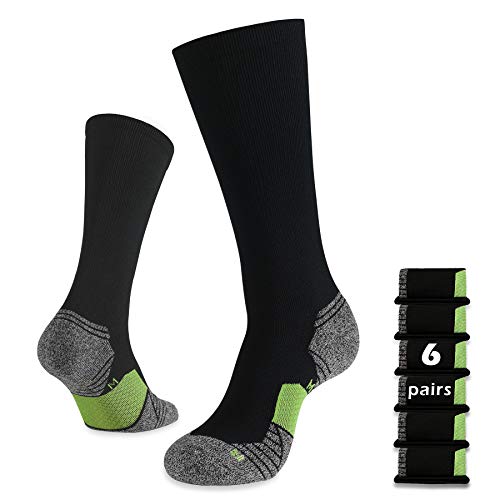 WANDER 6 Pairs Men's Athletic Run Cushion Over-the-Calf Tube Socks (6 pairs Green, M:Shoe Size:6-9)