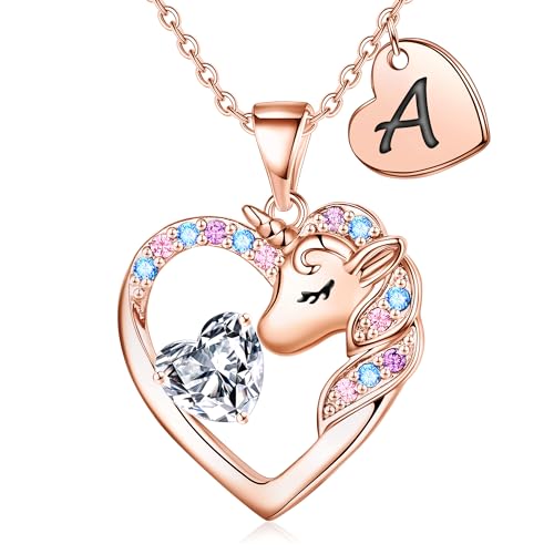IEFIRCH Unicorn Birthday Decorations, Unicorn Gifts for Girls Unicorn Necklace for Girls Jewelry A Initial Necklaces for Teen Girl Gifts Unicorn Gifts for Girls Age 6-8 Birthday Gifts for Girls