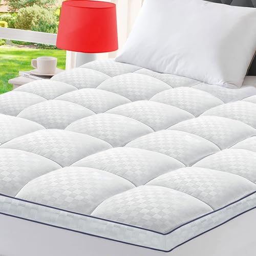 Queen Mattress Topper Pillow Top Extra Thick Cooling Mattress Pad Cover for Back Pain Plush Soft with 8-21 Inch Deep Pocket 3D Snow Down Alternative Fill - White