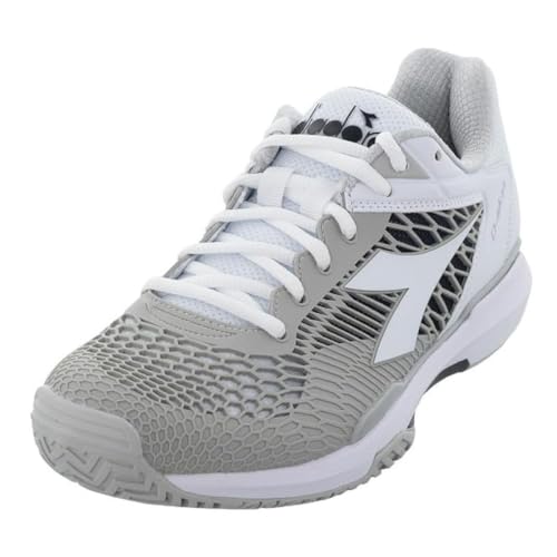 Diadora Women's Speed Competition 7+ All Ground Tennis Shoe (White/Black/Silver, 8)