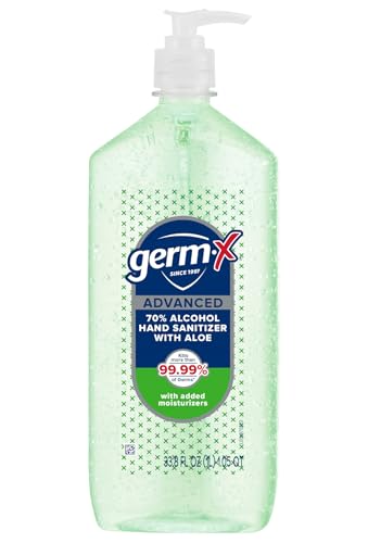 Germ-X Advanced Hand Sanitizer with Aloe and Vitamin E, Kids Hand Sanitizer, Moisturizing Gel, Instant and No Rinse Formula, Pump Bottle, Back to School Supplies, 1 Liter