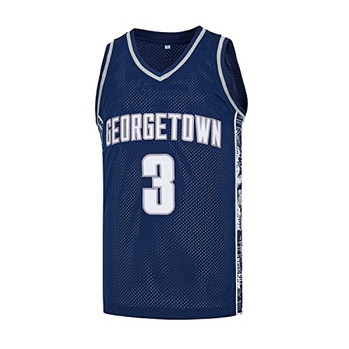 CGUBJI Men's #3 Georgetown Collegiate Athletic Embroidered Retro Basketball Jersey Blue Size L