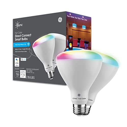 GE CYNC Smart LED Light Bulbs, Color Changing, Bluetooth and Wi-Fi, Christmas Lights and Holiday Decor, Works with Alexa and Google Home, BR30 Indoor Floodlight Bulbs (2 Pack)