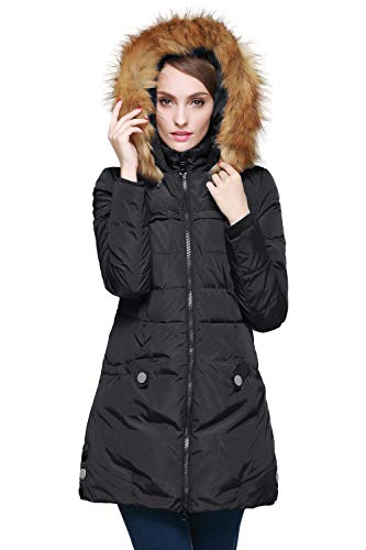 Orolay Women's Down Jacket with Faux Fur Trim Hood Black M