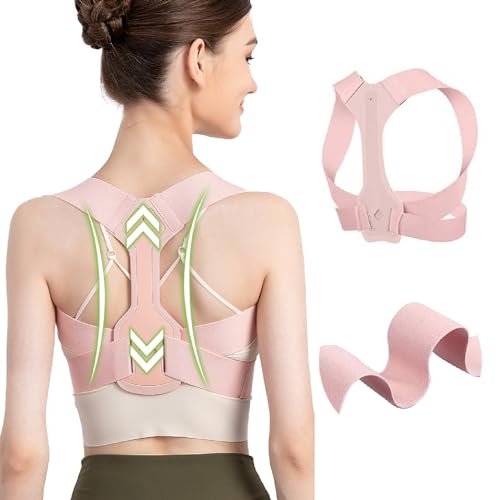 Updated Posture Corrector for Men and Women,Adjustable Upper Back Brace for Clavicle Support and Providing Neck Shoulder Upright Straightener Comfortable (Pink) (S 25-30 Inch)
