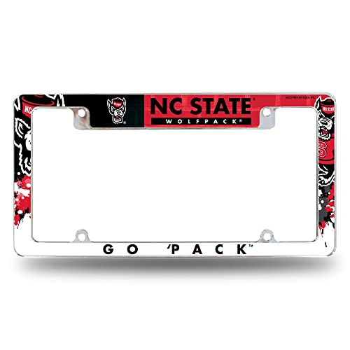 Rico Industries NCAA North Carolina State Wolfpack Tuffy Head Logo 12' x 6' Chrome All Over Automotive License Plate Frame for Car/Truck/SUV