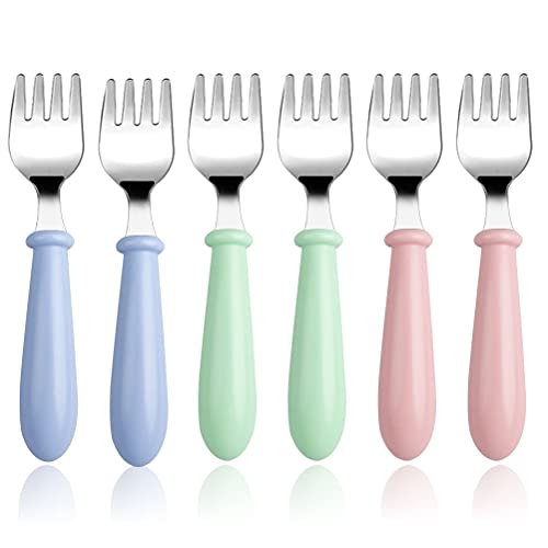 6 Pieces Toddler Forks Baby Forks for Self Feeding, Kids Forks with Round Handle, Stainless Steel Toddler Utensils Children's Safe Silverware Set BPA Free, Dishwasher Safe