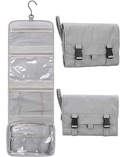 Relavel Travel Hanging Toiletry Bag for Men Women Travel Kit Shaving Bag Waterproof Large Makeup Bag Wash Bag Makeup Organizer Cosmetic Case for Bathroom Shower Gray