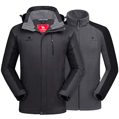 CAMEL CROWN Men’s Ski Jacket 3 in 1 Waterproof Winter Jacket Snow Jacket Windproof Hooded with Inner Warm Fleece Coat
