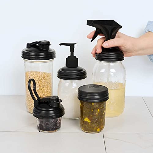 reCAP Zero Waste Kit for Mason Jars - BLACK | Made in the USA | Leak-proof | No-break material