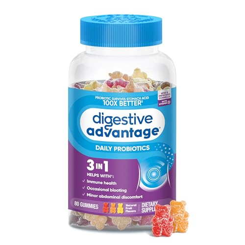 Digestive Advantage Probiotic Gummies For Digestive Health, Daily Probiotics For Women & Men, Support For Occasional Bloating, Minor Abdominal Discomfort & Gut Health, 80ct Natural Fruit Flavors